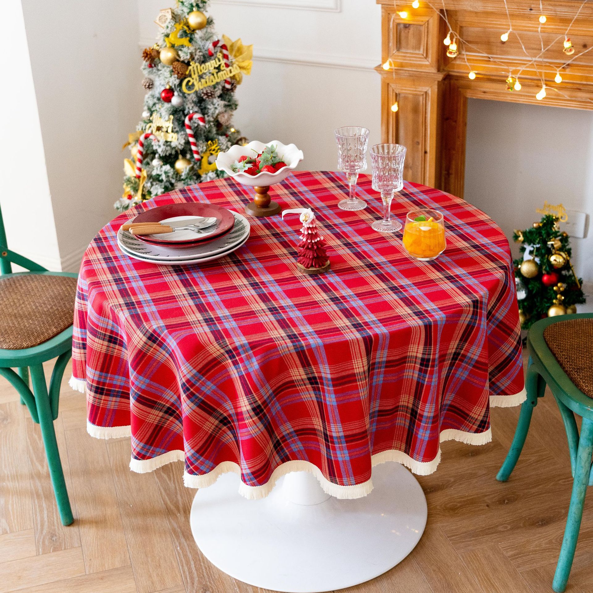 Tablecloth, coffee table, cotton and linen decorative table, ins style best-selling rectangular retro dining table, festive red Christmas checkered pic 18