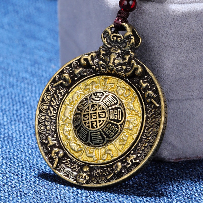 旋转十二生肖九宫八卦八吉祥吊坠流苏款车挂包挂件仿藏银腰牌详情10