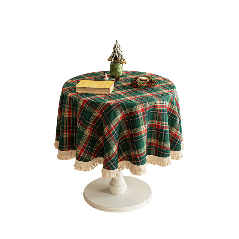 Cross-border Christmas holiday decoration table fabric, retro striped checkered cotton and linen restaurant party cover, Amazon pic 6