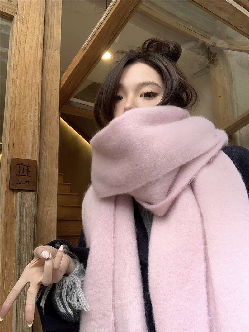 Solid color Korean-style thickened scarf for women 2022 new Korean-style winter scarf for men, versatile shawl scarf in pink pic 24