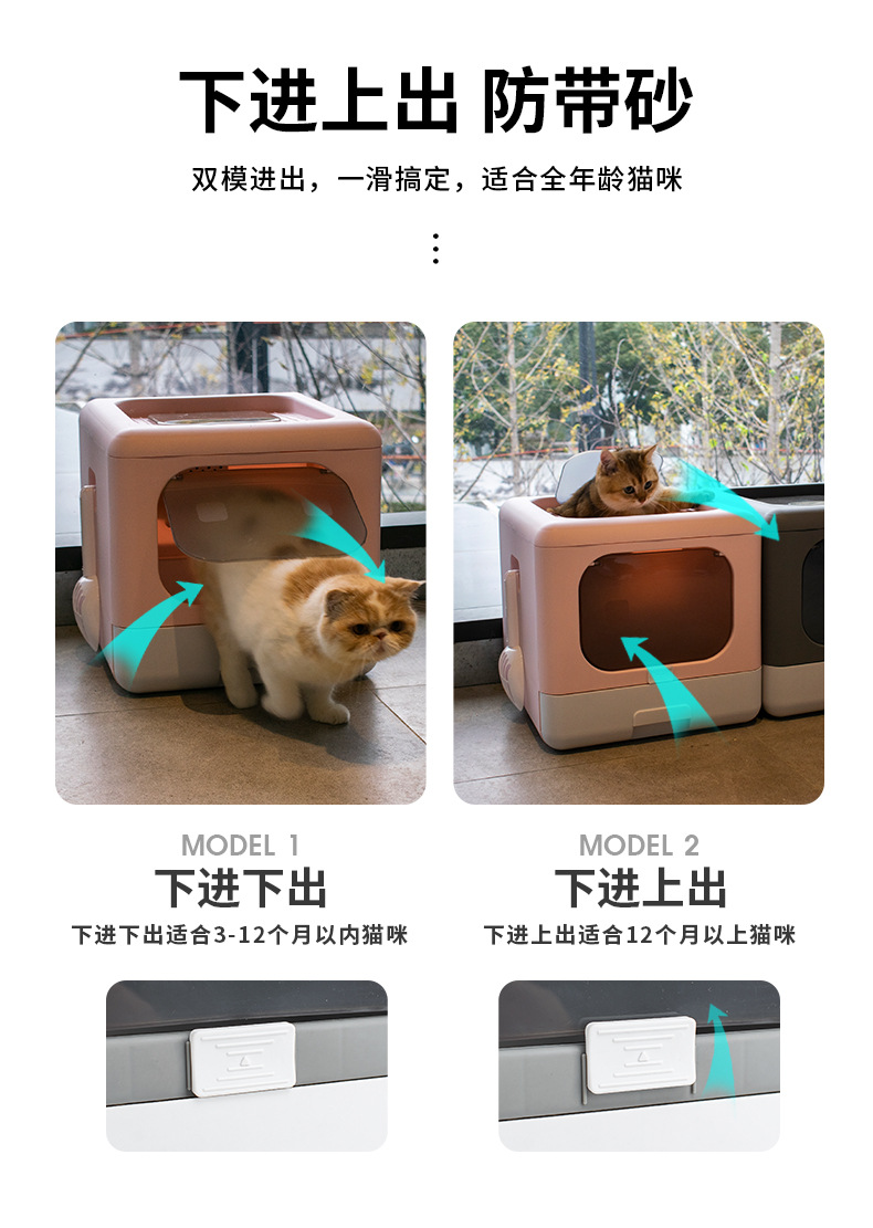 猫砂盆大号猫厕所可折叠顶入式防外溅便盆全封闭式猫砂盆猫咪用品详情10