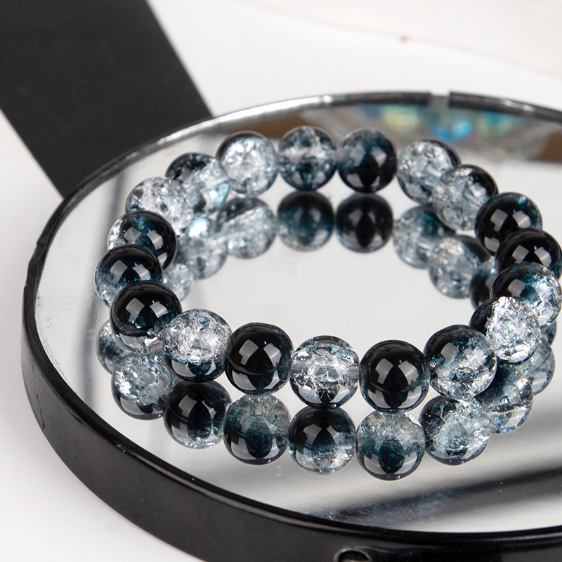 爆款玉碎爆花圆珠玻璃手链男女简约双色冰碎爆花闪透手串配饰批发详情9
