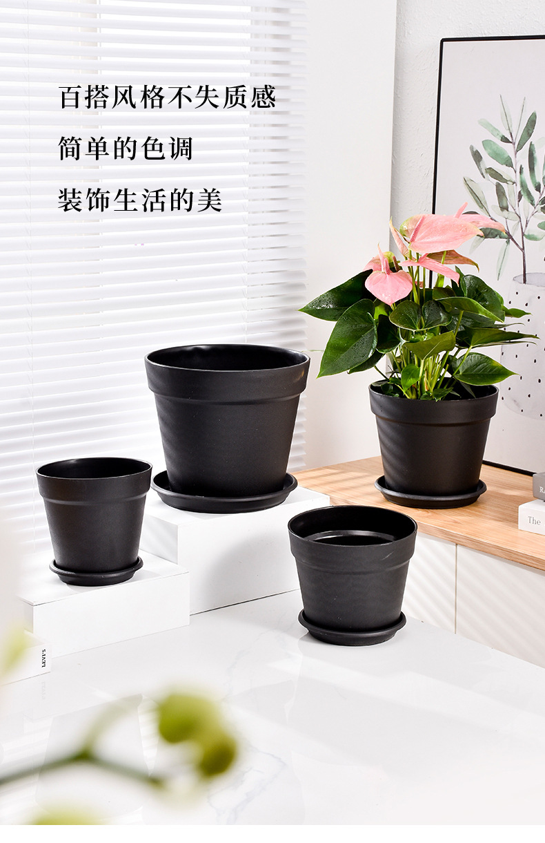 圆形大口径国际盆黑色塑料加仑盆家用客厅阳台树脂花盆厂家批发详情3