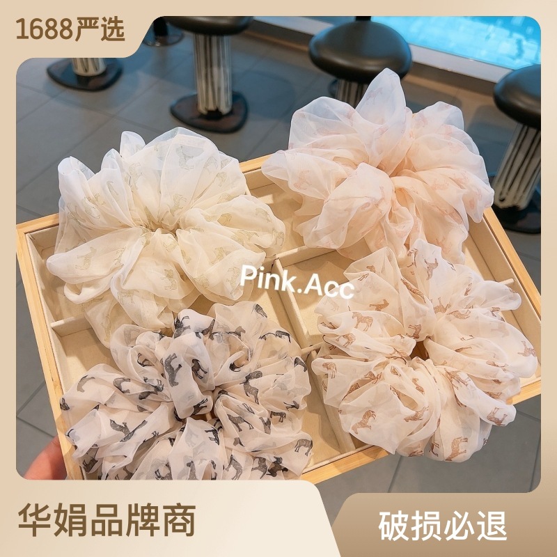 韩国进口欧根纱复古波点大肠发圈气质仙女头扎皮筋大号肠圈头饰女详情4