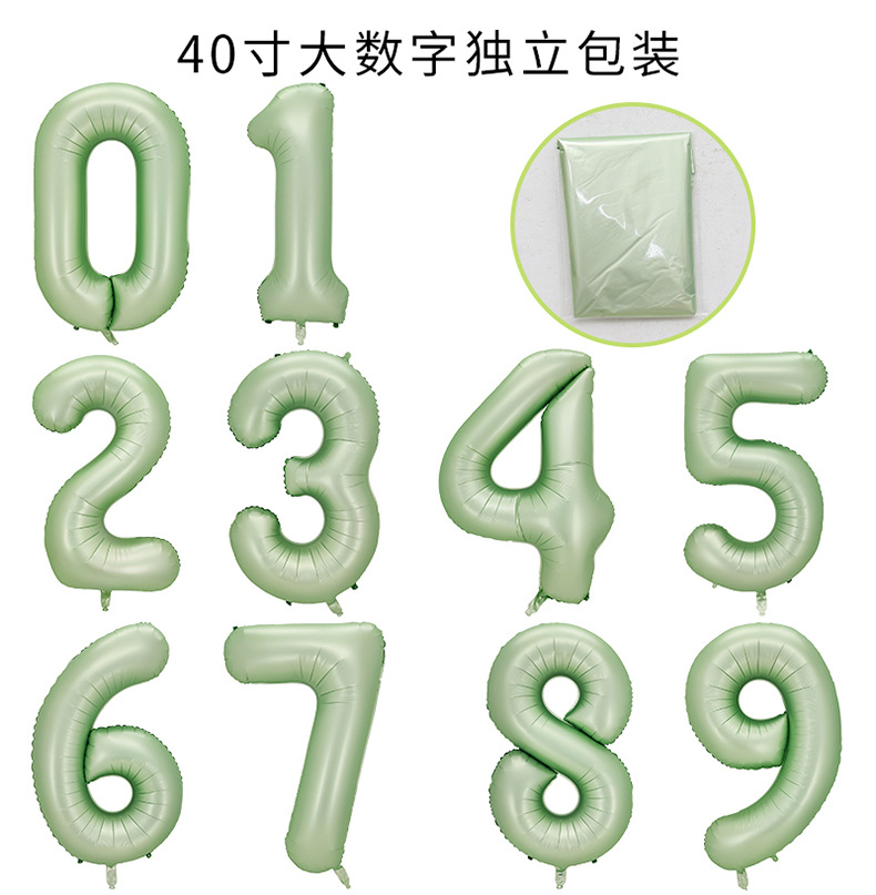跨境40寸仿美大数字橄榄绿马卡黄铝膜气球 独立包装派对装饰气球详情6