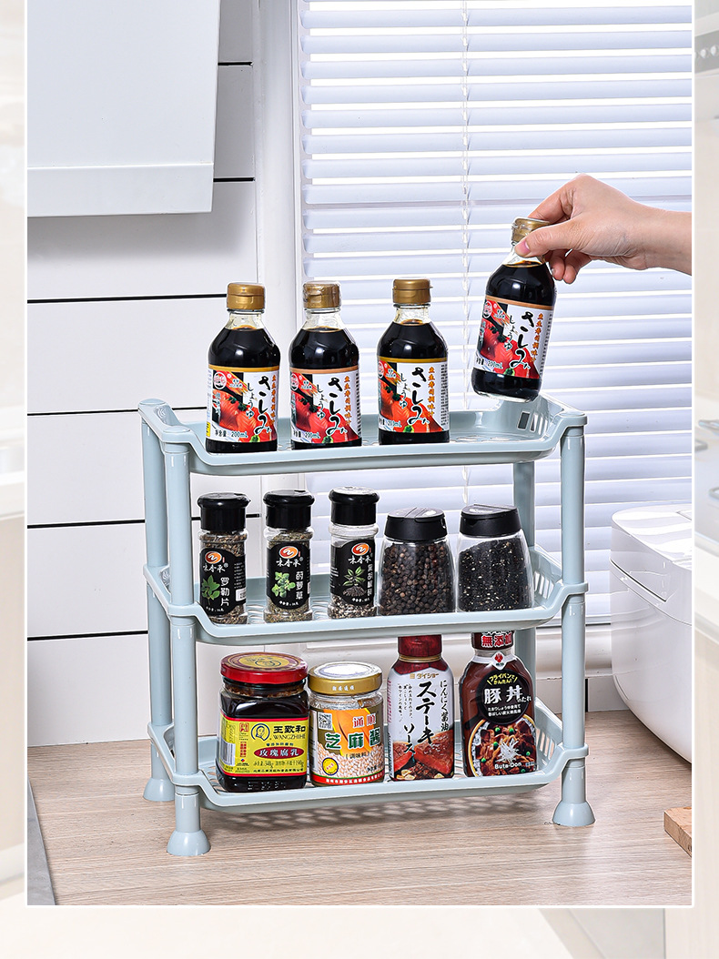 Floor-standing storage racks, dormitory clutter organization racks, kitchen storage racks, three-layer seasoning bottles, countertop storage racks, bathroom pic 9