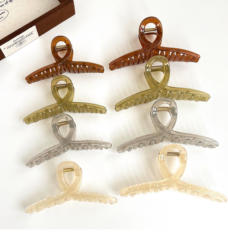 大号透明果冻色抓夹简约后脑勺盘发鲨鱼夹高级感马尾发抓发夹头饰详情1