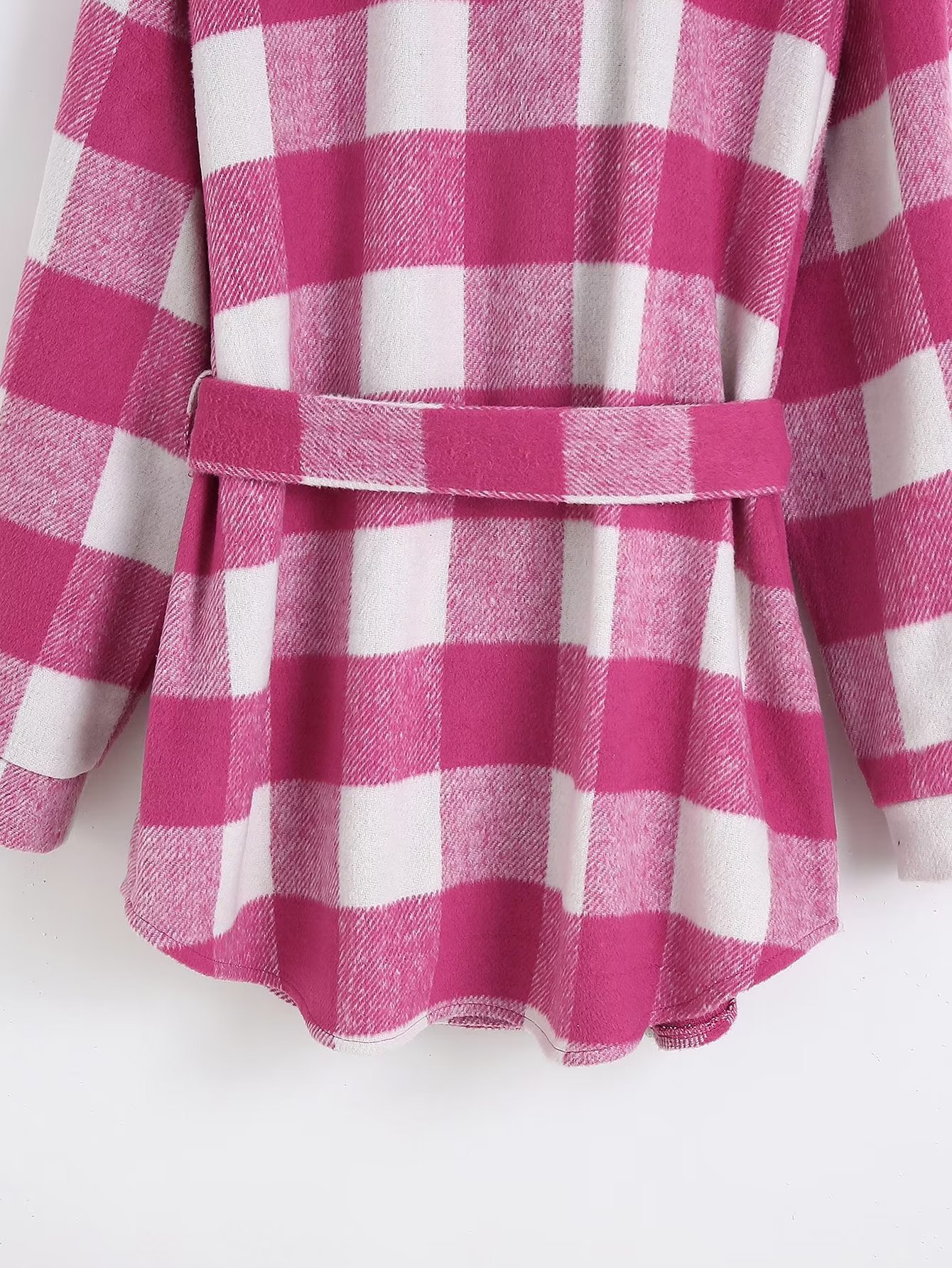 T2024跨境时尚女装 2022秋季新品 腰带格子毛呢宽松外套 5270女式详情21