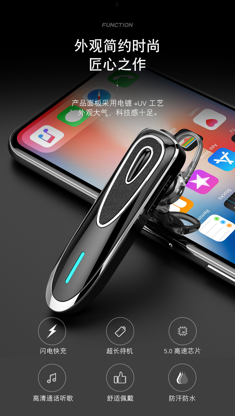 Private mold Qualcomm CSR chip fast charging ultra-long standby K1 stereo wireless Bluetooth headphones ear-hook style pic 5