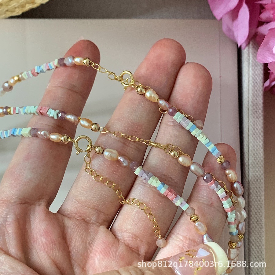 Dreamy pinkish-purple aurora silver pearl necklace, mini irregular Baroque-style light luxury necklace, niche pic 24