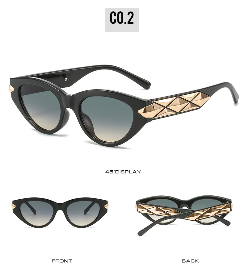 2023外贸跨境爆款朋克太阳镜女 欧美街拍摩登复古猫眼形墨镜详情8