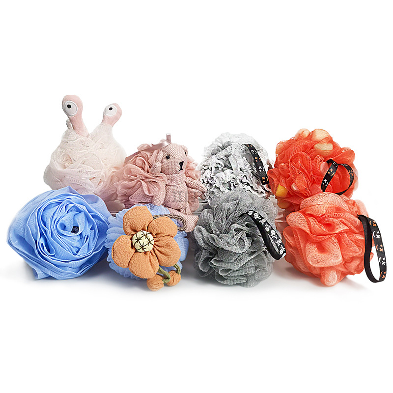 Customizable styles of bath balls from the original manufacturer, including bubble nets, bath sponges, bath balls, GRS recycled materials, and bath flowers pic 9