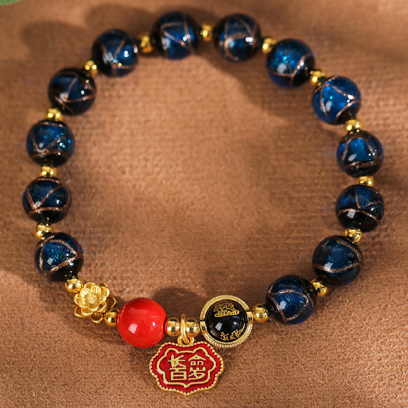 六字真言转运珠莲花福牌金箔香灰琉璃手链文玩手串佛珠寺庙货源详情18