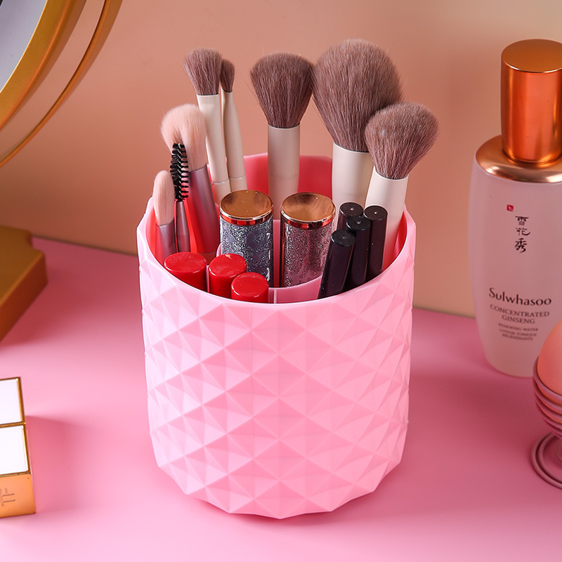 360-degree rotating pen holder, large-capacity makeup brush bucket, desktop storage box, cosmetics and lipstick storage box, rotating bucket pic 17