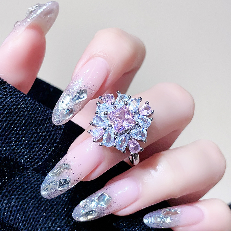 Sweet and Cool Style series pink zircon colored gemstone open ring, light luxury and high-end feel, unique flower Little Red Book Ring girl pic 12