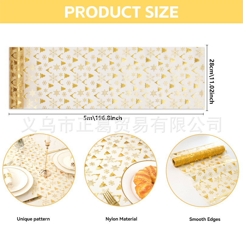 新款现代简约时尚创意大方高级感圣诞桌旗欧根纱烫金色雪花鹿头节日餐桌装饰材料桌布桌旗详情3