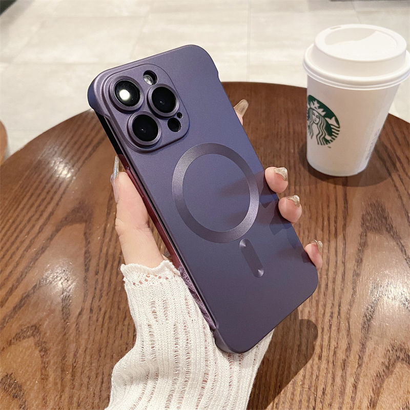 适用苹果15Promax无边框磁吸手机壳金属漆iPhone13镜头膜全包硬壳详情13
