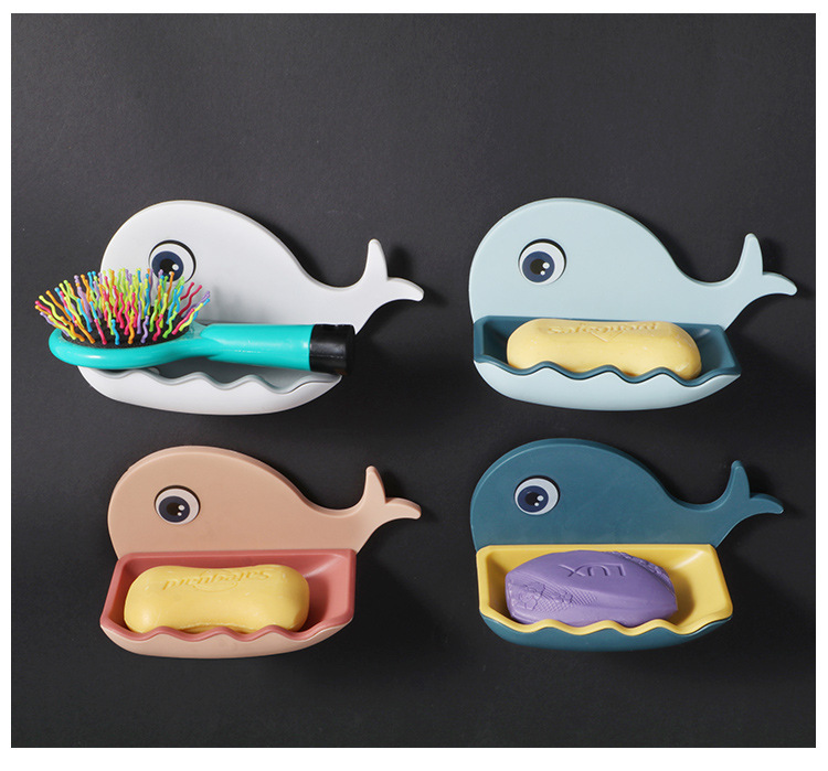 Little Whale Soap Box Bathroom Creative double-layer draining soap box hanging and storage dual-purpose non-perforating soap rack pic 21