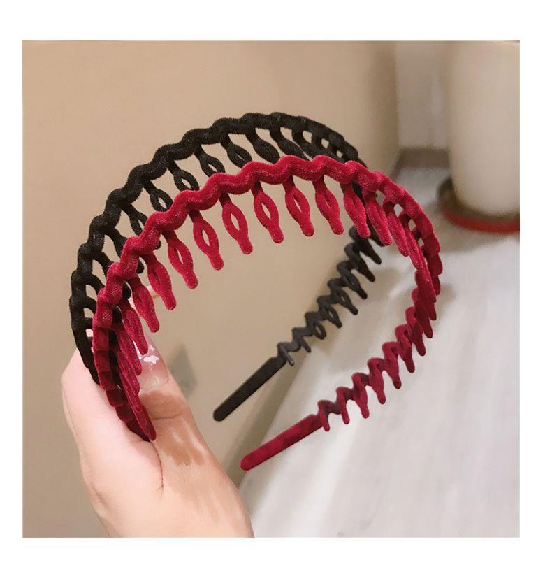 2023 New style toothed hair band, flocking, trendy, simple and short bangs, hair clips, red headwear, wavy headband pic 10
