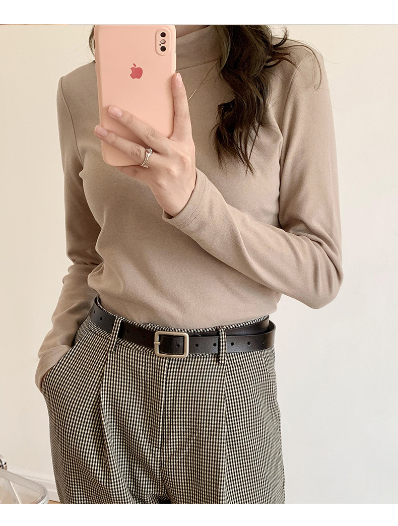 A German velvet semi-high-neck white base layer for women, paired with a stylish, thickened, brushed, and form-fitting mid-neck base layer for autumn and winter pic 49