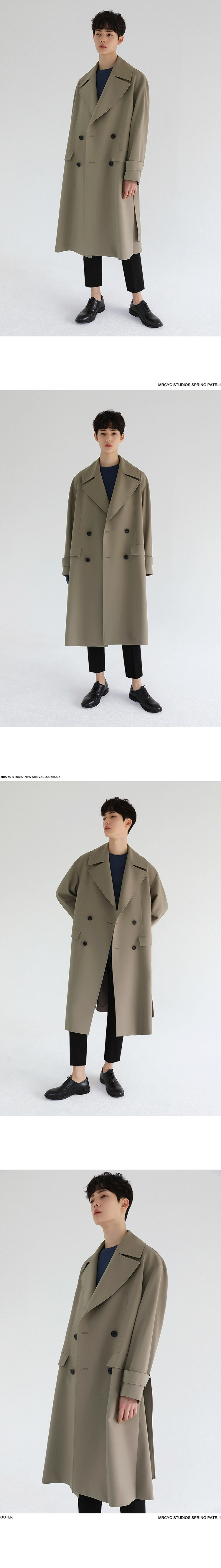 MYQ秋季韩版宽松纯色翻领男士中长款风衣卡其色披风轻熟外套男详情10