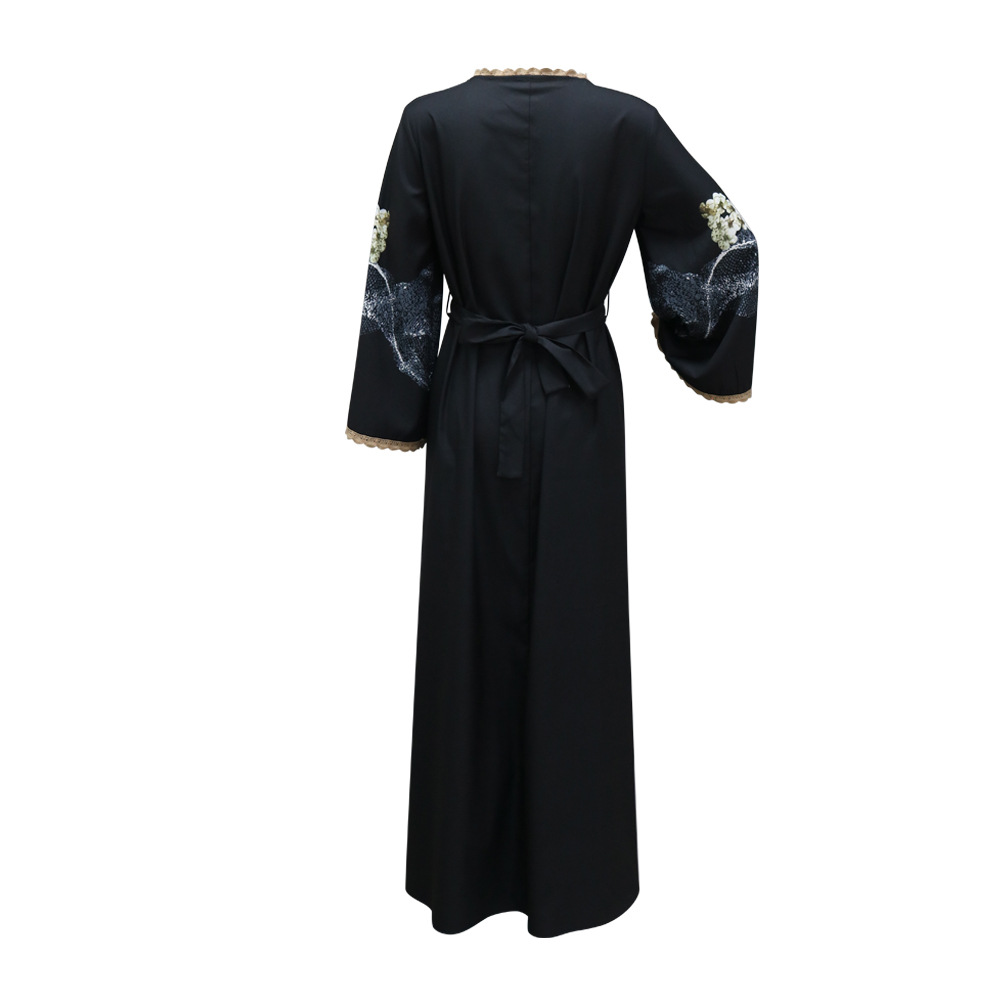XQY500263 Cross-border Middle East Muslim Robe Dubai Arab printed Robe Dress with belt pic 38