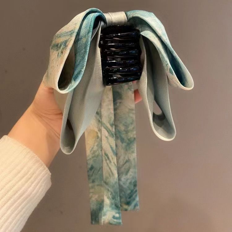 新中式水墨画抓夹气质蝴蝶结飘带发夹女后脑勺鲨鱼夹卡子古风头饰详情7