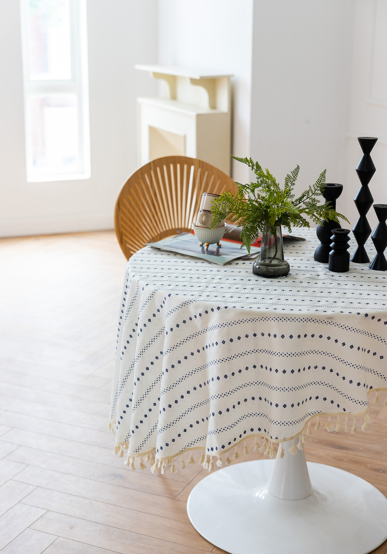 Cross-border Amazon Japanese plain tablecloth, Japanese fresh and light blue striped pure cotton and linen tablecloth and desk cover pic 23