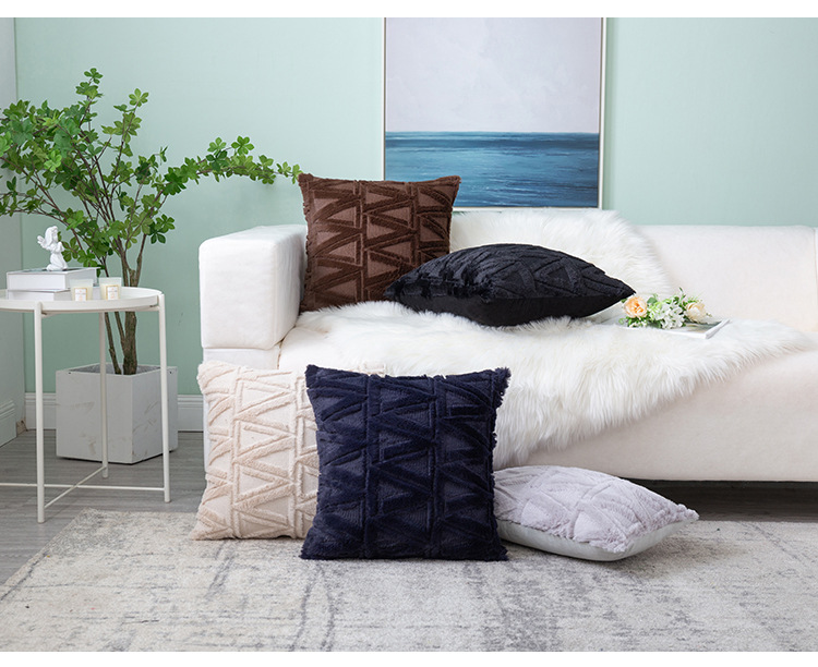 New ins solid color triangular geometric plush living room sofa pillowcase for autumn and winter Christmas headrest and cushion cover pic 16