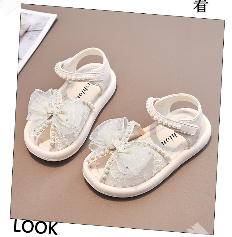 儿童小中大童鱼嘴凉鞋2023年夏季女童珍珠蝴蝶结水钻皇冠公主凉鞋详情15