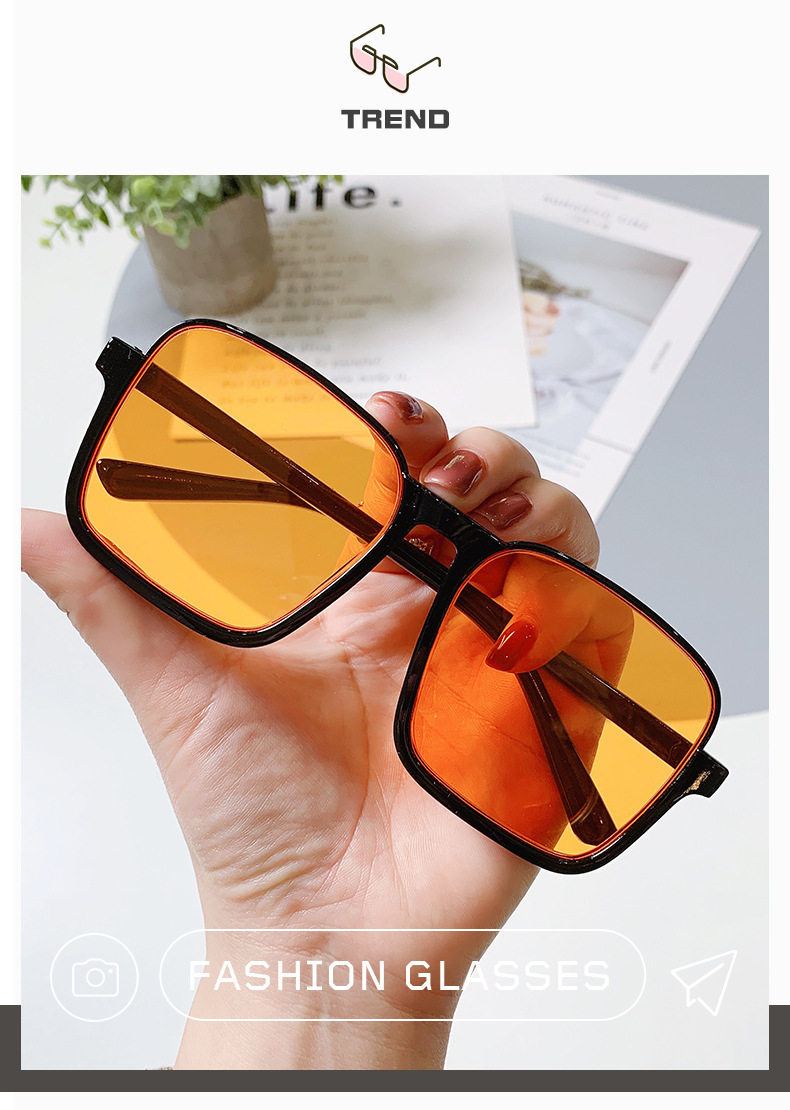 ins brown sunglasses for a female Internet celebrity with a square face that makes her look slimmer without makeup. Uv protection sunglasses for the lower half frame pic 4