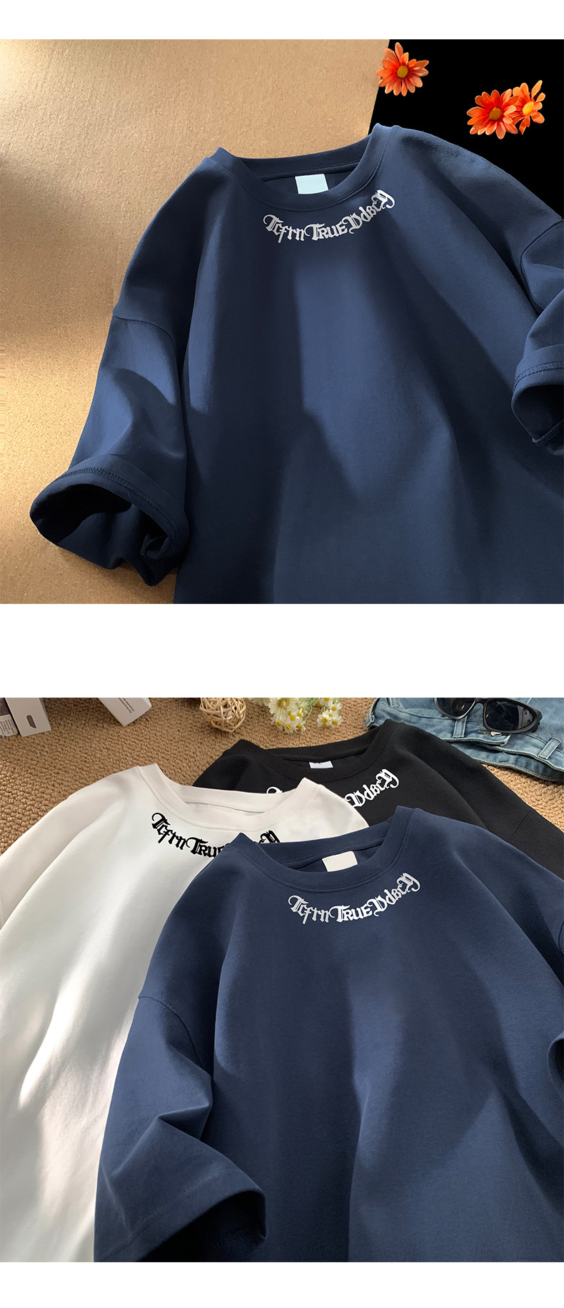 字母印花纯棉重磅短袖T恤男夏季潮牌ins半袖打底衣服港风宽松体恤详情7