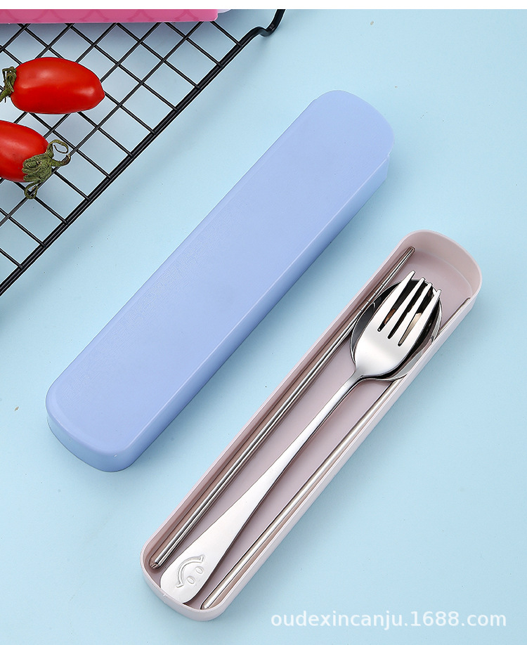 Advertising gift stainless steel tableware smiling face set, three-piece set of spoons, forks and chopsticks, customized tableware set for travel and outdoor activities pic 13