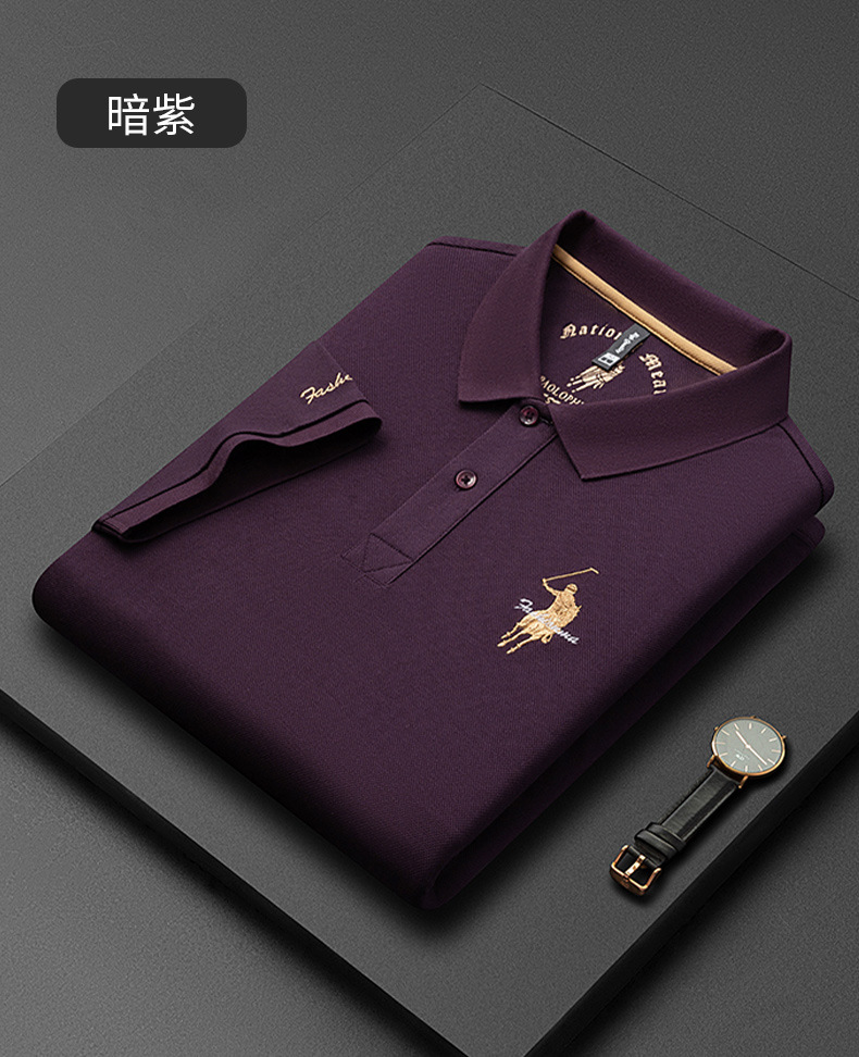 派森龙春夏翻领丝光棉男士短袖T恤polo衫商务休闲中年POLO衫男T恤详情16