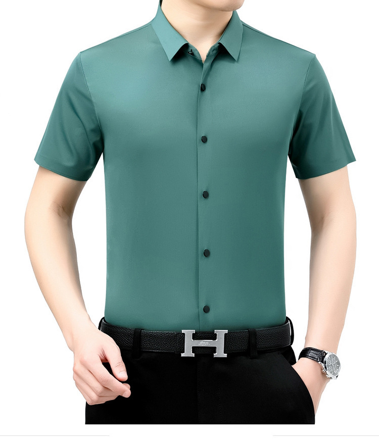 Verano 2024 nuevo negocio morera seda manga corta camisa de hombre de mediana edad verano casual vestido formal sin marcas camisas de hombre pic 35