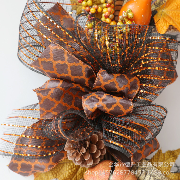 Desheng Cross-border E-commerce Amazon Halloween simulation maple leaf pumpkin Ribbon wall hanging vine ring wreath decoration pic 4