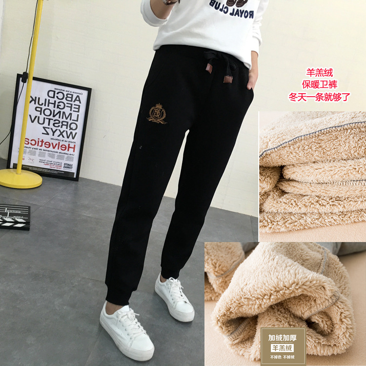 Autumn and winter lambskin sweatpants for women and couples, casual high-waisted cotton chanel-style long pants, loose tight-fitting fleece pants pic 10