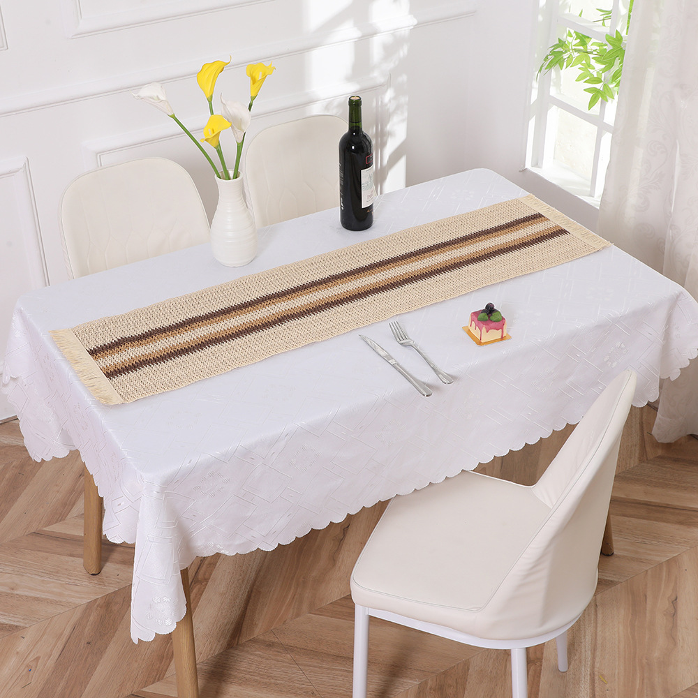 Wholesale of fashionable rectangular placemats, Nordic ins special paper woven tassel side table flags, table and chest of drawers decorative MATS pic 2