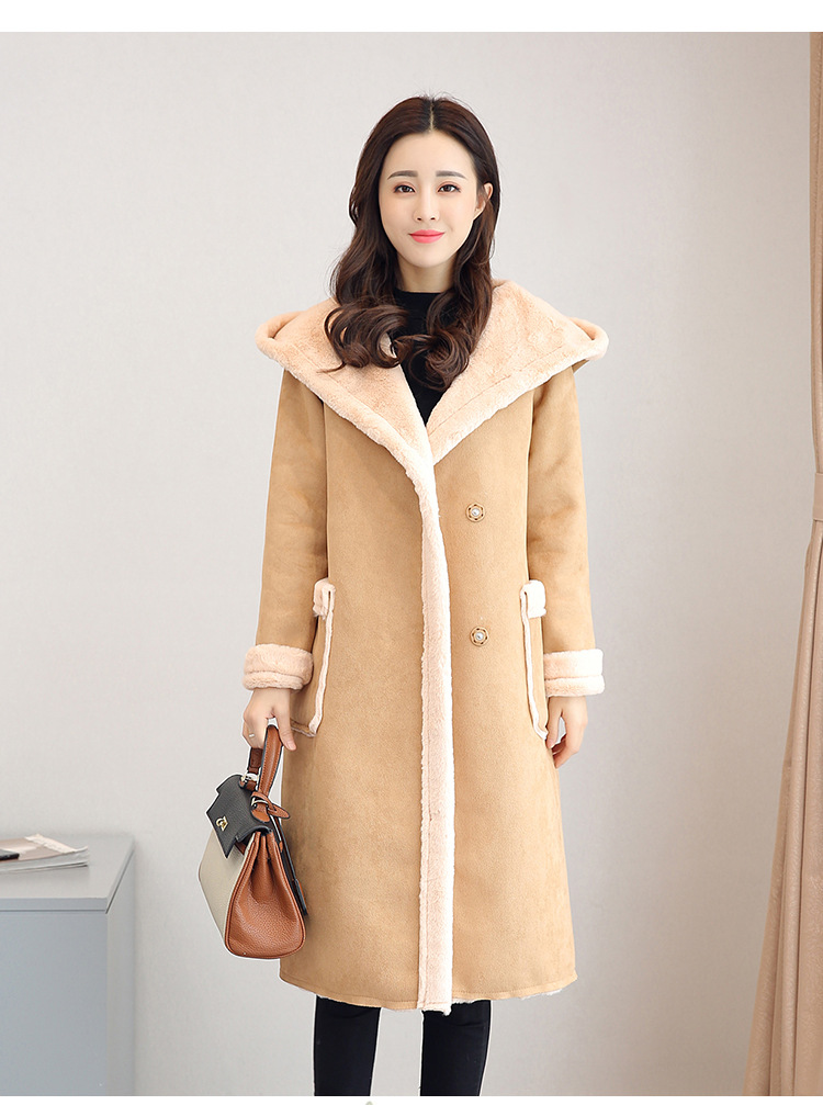 羊羔毛外套女中长款韩版冬季新款加绒加厚连帽鹿皮绒大衣详情15
