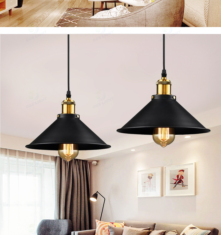 loft吊灯铁艺复古黑色现代灯简约餐厅吧台灯单头工业风酒店工程灯详情7