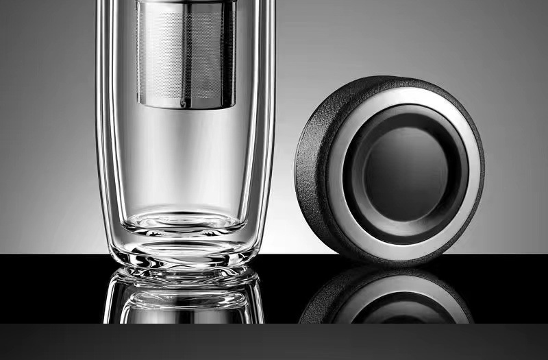 Thickened double-layer glass cups, large-capacity tea-water separation cups, business tea brewing cups, car-mounted goose egg cups, gift printed words pic 45