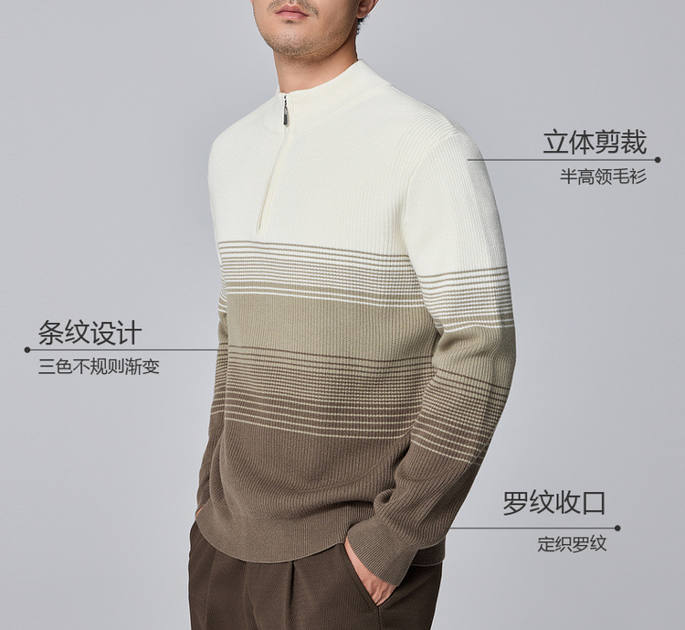 墨麦客男装远红外升温毛衣男2024冬新款渐变条纹男士针织衫21918详情4