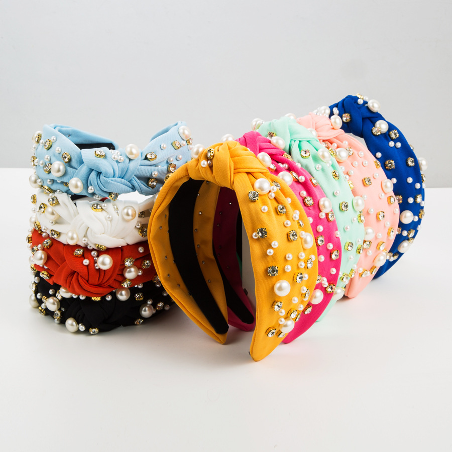 A new wide-edge stud headband with large and small pearls, a Korean-style knotted hair accessory that exudes elegance and pressure pic 23