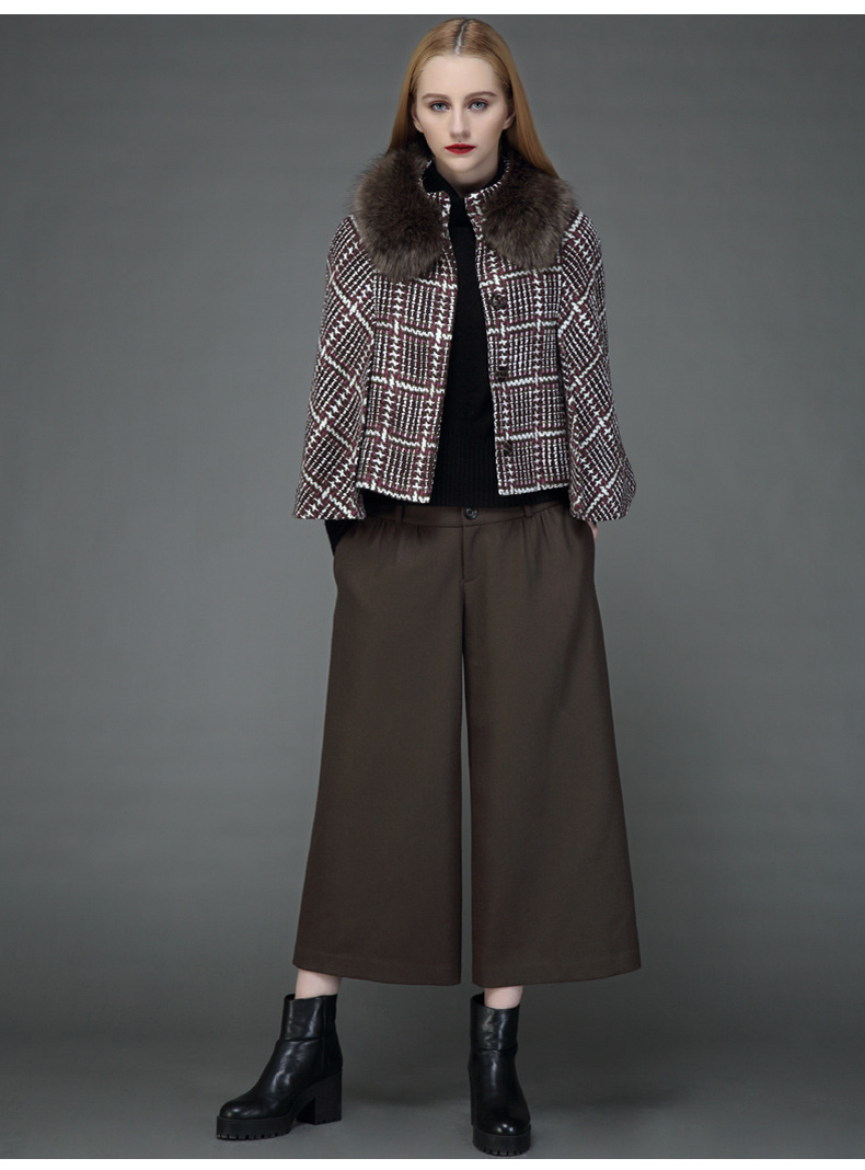 秋冬季羊毛呢子斗篷外套女士短款大衣名媛风衣披肩千鸟格长袖上衣详情12