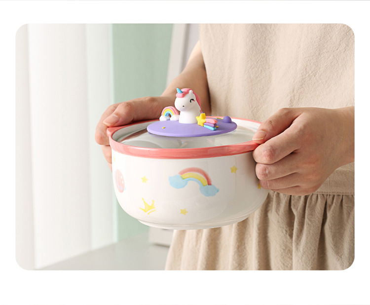 创意独角兽泡面碗可爱卡通泡面杯家用宿舍必备泡面神器套装详情8