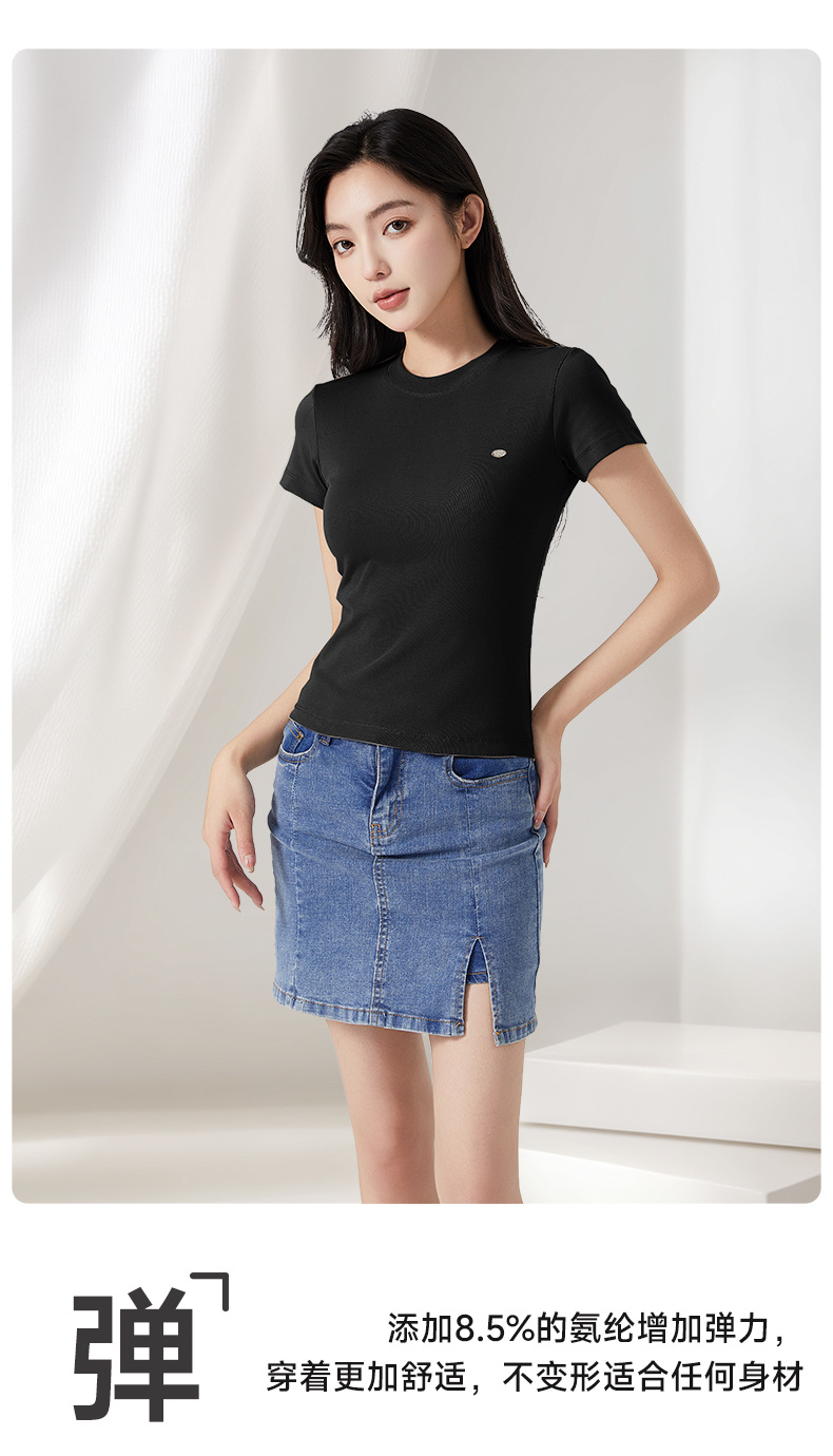 t恤女夏短袖宽松正肩纯棉时尚金属小标休闲圆领套头短袖上衣女T恤详情7