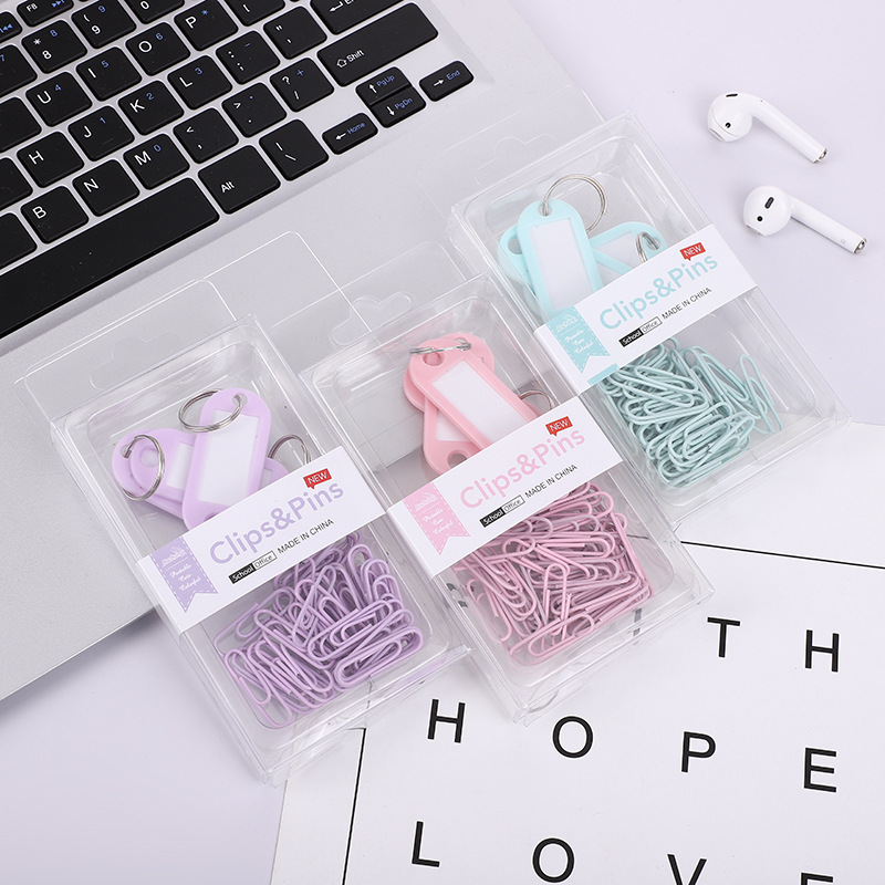 Cross-border 2-in-1 office combo set, macaron-colored paper clip, ticket holder, thumbtack, round head clip, keychain box pic 13