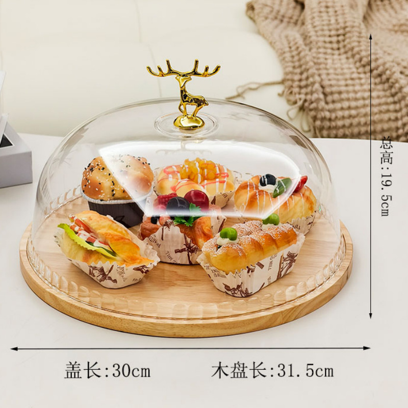 Cake plate with cover, pastry restaurant bread, dessert, fruit tasting, pastry plate, transparent covered bamboo display tray, cake plate with cover, pastry restaurant bread pic 7