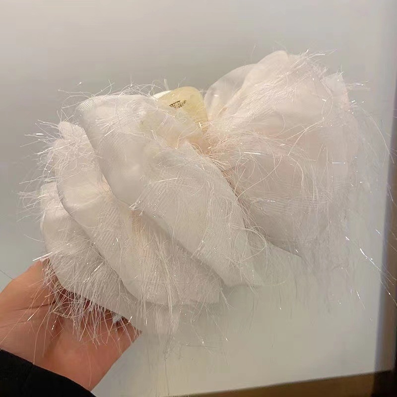 流苏网纱蝴蝶结发夹女脑勺大号羽毛抓夹高级感鲨鱼夹子显发量头饰详情6