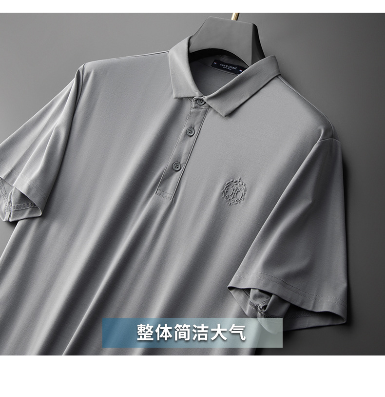 夏季新款翻领短袖T恤铜氨纤维宽松大码休闲卫衣polo衫裸感薄款潮详情26